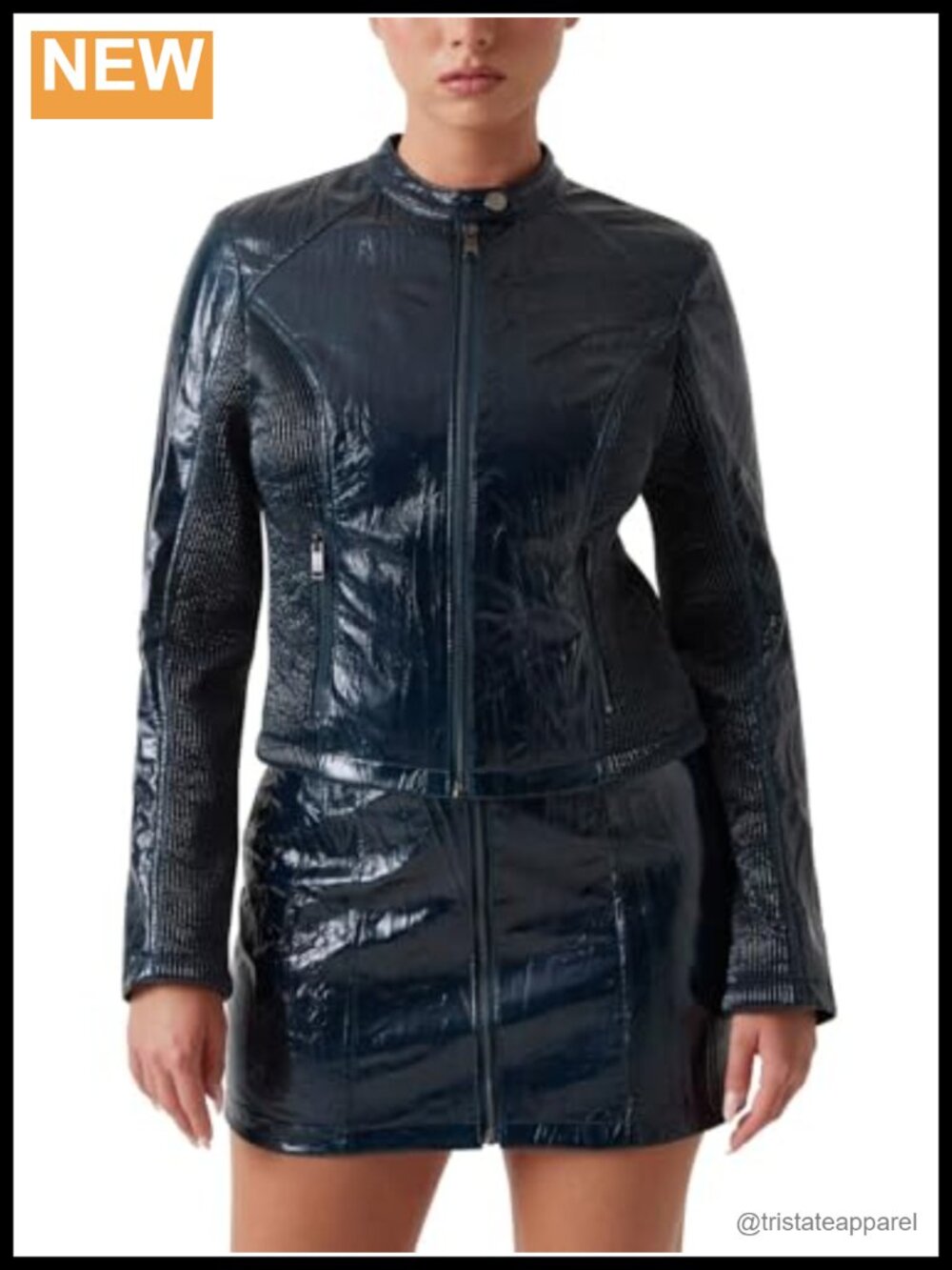 Women's Faux Leather Cropped Moto Jacket Long Sleeve Zip Up
